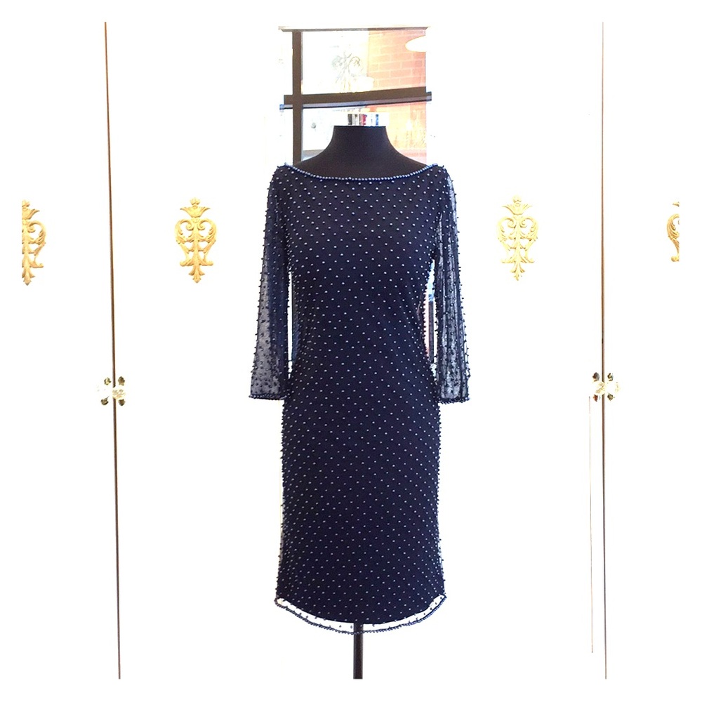Beaded, Navy Social Occasions by Mon Cheri Dress